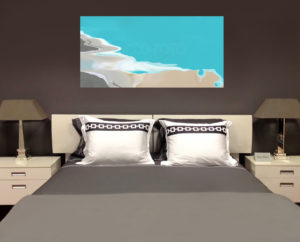 Slaapkamer met kunstschilderij Aruba.
